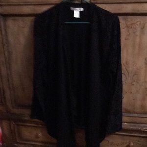 XL black, lightweight open cardigan. Semi-sheer sleeves with velvet burnout.